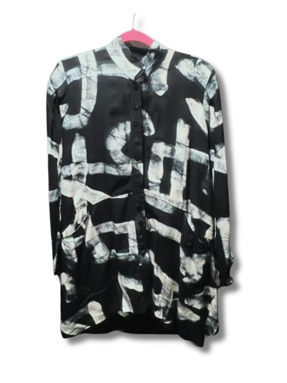🛍️Blue Sky Black and White Linen Blend Abstract Button-Down Shirt
